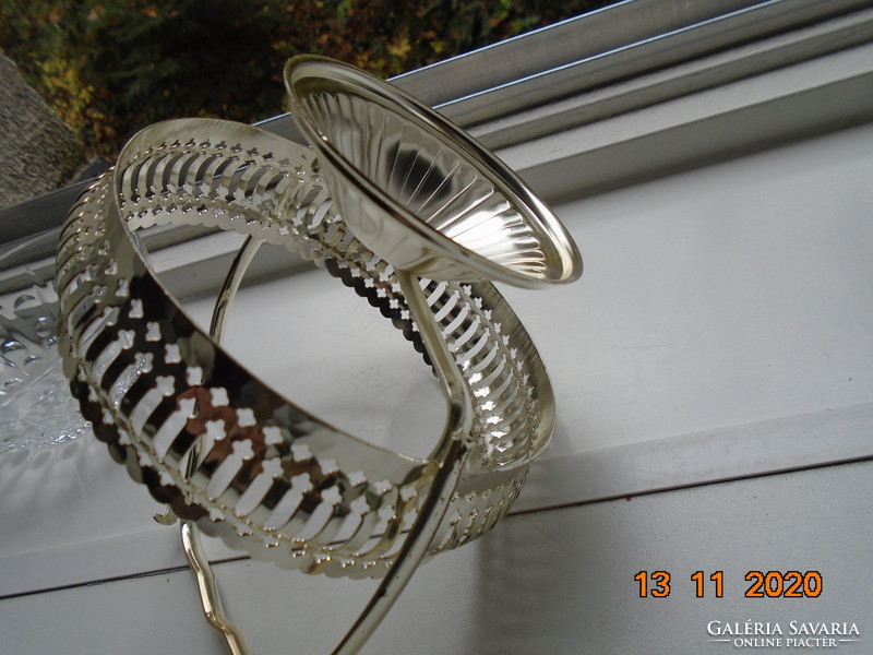 Silver-plated openwork basket shaped bonbonier with a glass insert