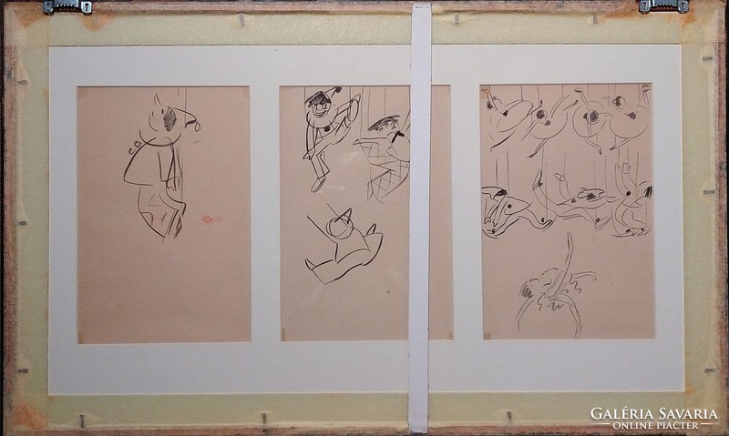 Róna emy: puppets -3 sided sketch r. E .: Puppet Theater c. Rare for your book !!!