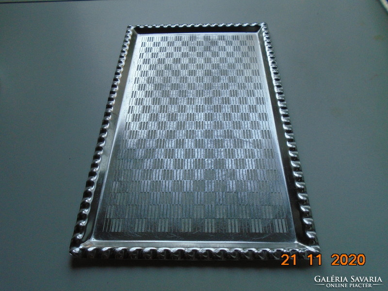 Mid century anodized aluminum corrugated edge chess board patterned tray