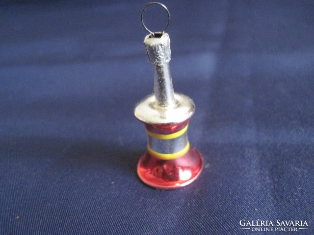 Régi üveg karácsonyfadísz miniatűr csengő harang 4 x 2 cm