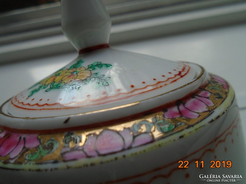 Kézzel festett Aranyzománc Paradicsommadár,krizantém mintákkal,kézzel jelzett kínai teás cukortartó