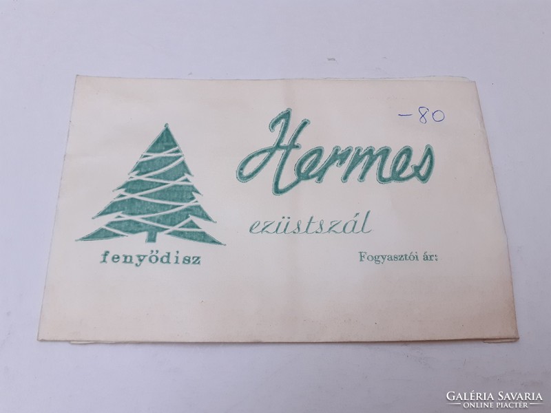 Retro karácsonyi csomagolás régi Hermes ezüstszál karácsonyfadísz papírzacskó