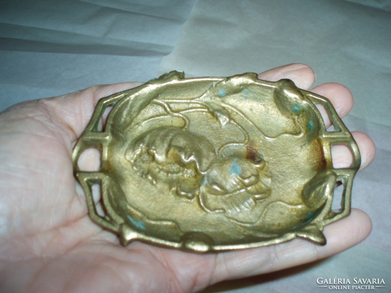 Art Nouveau copper ashtray or business card holder