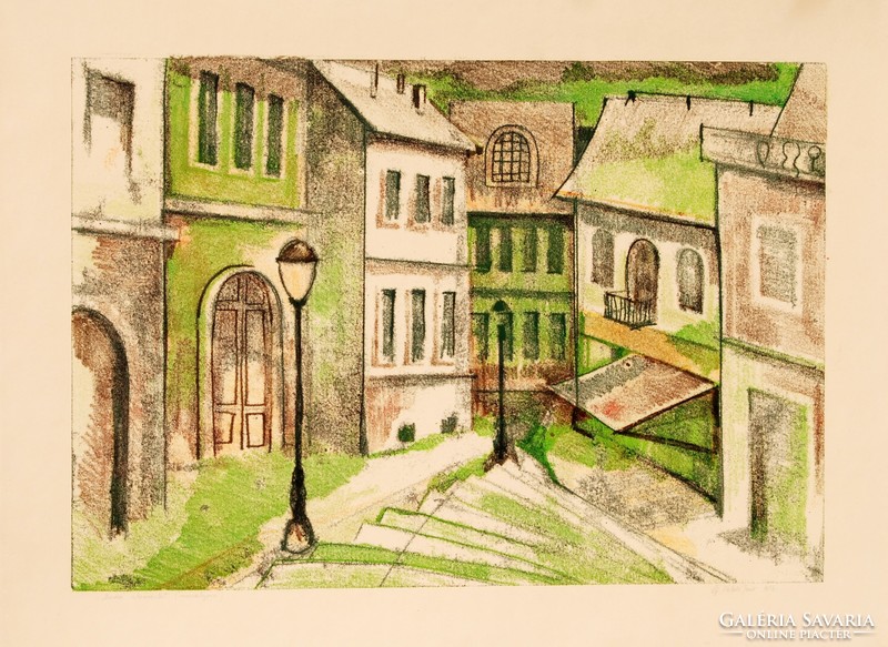Jenő Keleti Jr. (1943-1999): Buda street detail, 1974 - monotype, large size