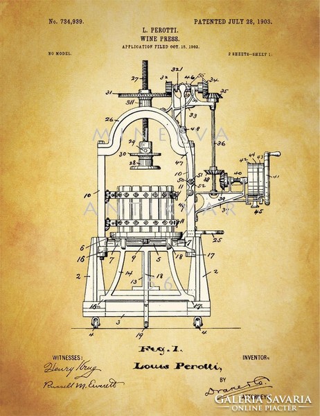 Old antique grape press patent drawing perotti 1903 grape wine wine equipment winery decoration
