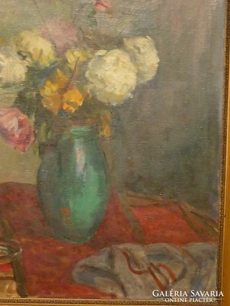 Eladó P. Bak János:Virágcsendélet című olajvászon festménye