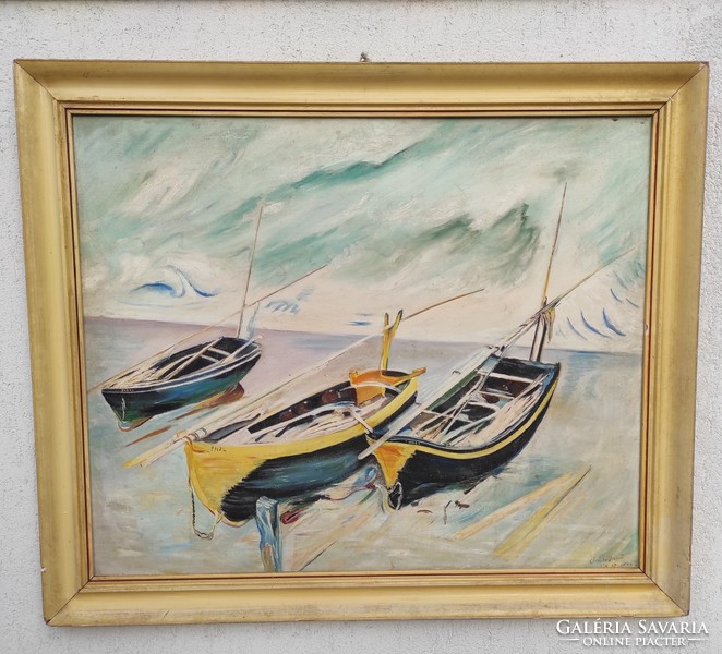 OSCAR-CLAUDE MONET, LEÁRAZTAM.(CSÓNAKOK)CÍMŰ FESTMÉNY MÁSOLATA, impresszionista,modern művészet,
