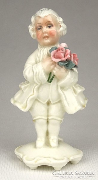 1G993 antique ens porcelain little boy with bouquet of roses 13 cm