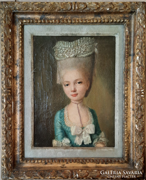 MARIE ANTOINETTE PORTRÉJA (olaj vászon, 30x36,5 cm) Mária Antónia, miniatűr, barokk, rokokó