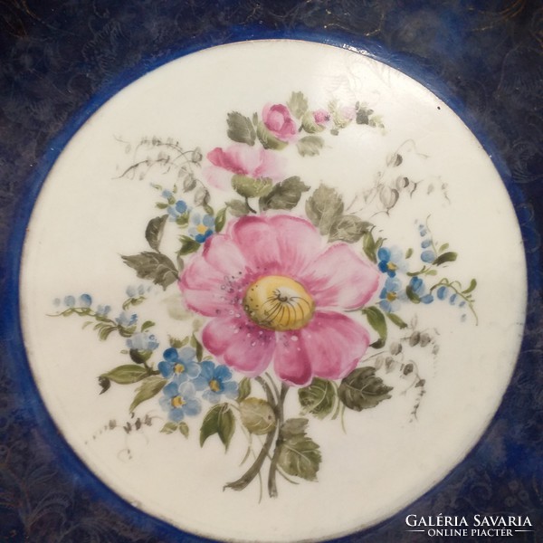 German germany waldershof floral lyceum glaze in large ceramic bowl on plate. 33.5 Cm.