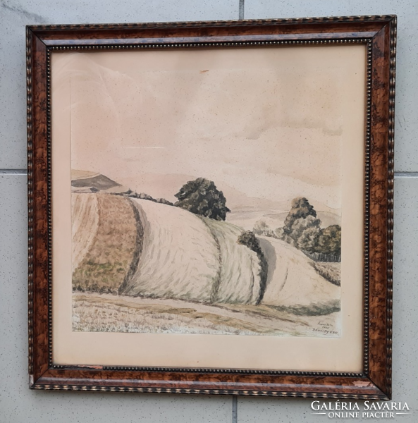 Arable lands (1935, aquarell, 40,5x39cm) with spiele béla, bánhidy éva
