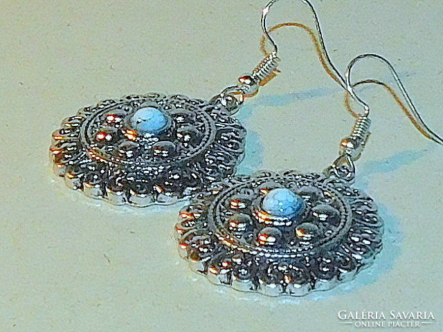 Blue lace agate Tibetan silver amulet earrings