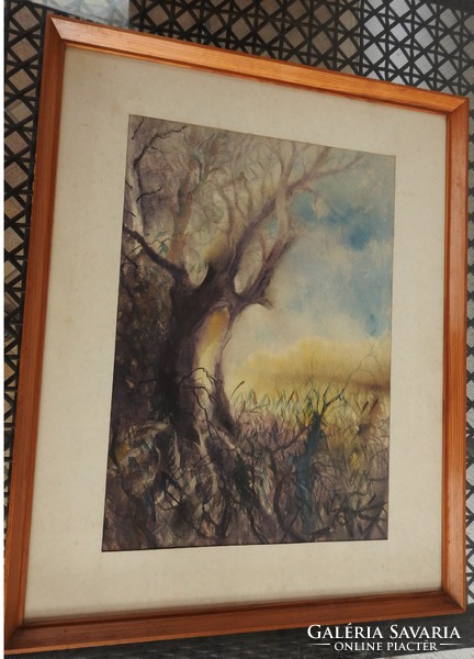 Szomorú fák - impresszionista akvarell festmény