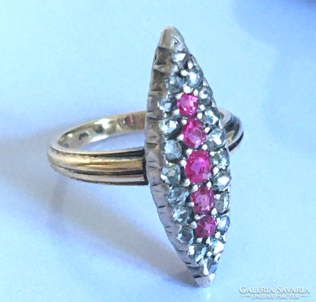 Antik Arany Gyémánt  Rubin Gyűrű XIX sz.
