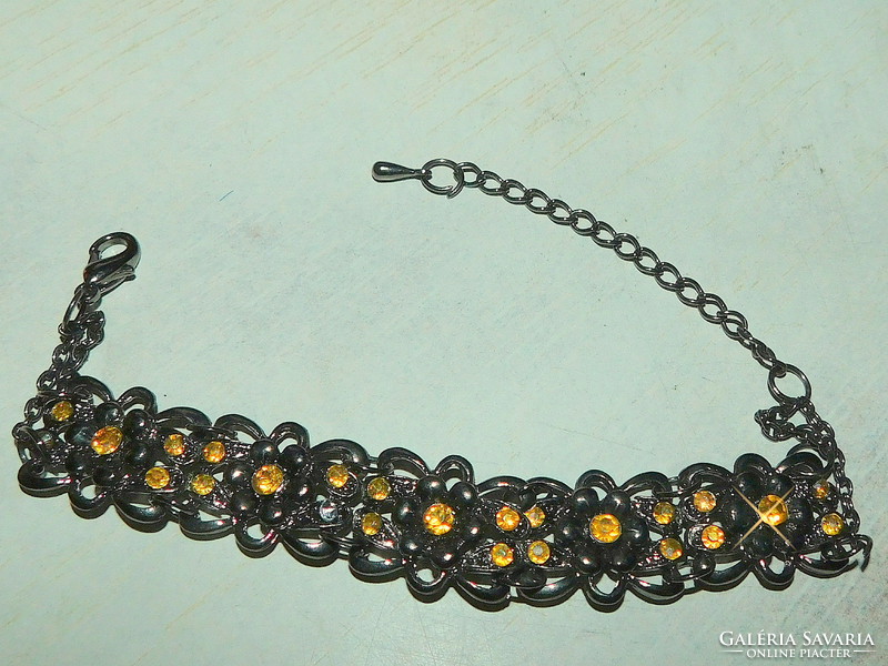 Amber luster crystal stone floral midnight black mourning bracelet
