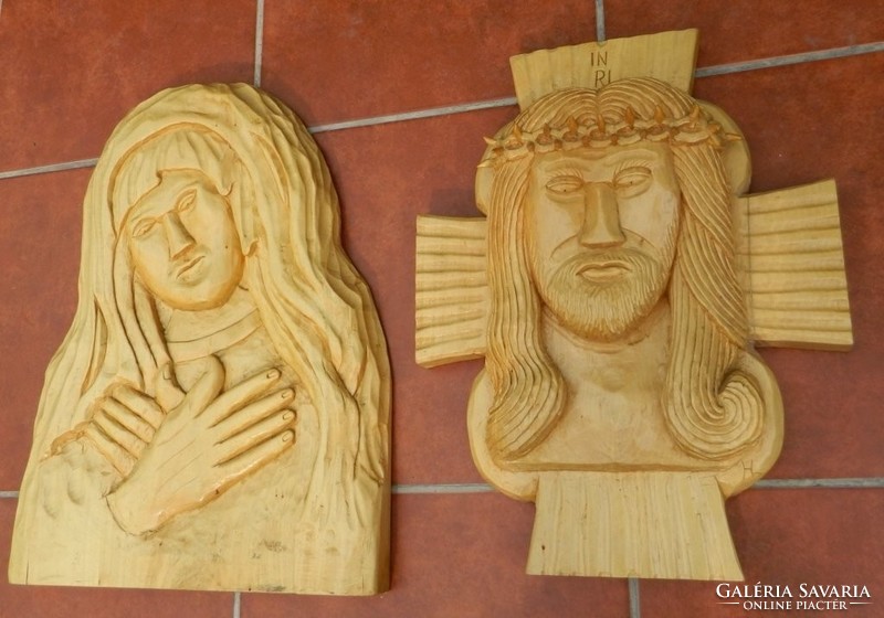 Extra large jesus and virgin marble wall-wood carved
