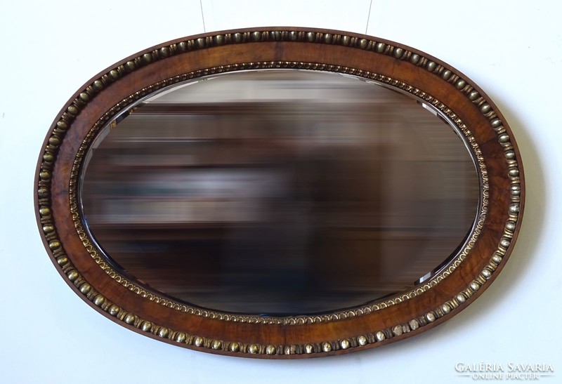 1G694 Antik nagyméretű ovális alakú ökörszemes fazettázott tükör 90 x 132 cm