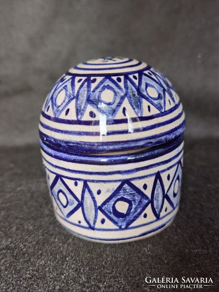 Beautiful, meticulously decorated, hand-painted, Moroccan ceramic box with jewelry holder