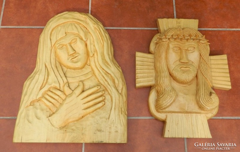 Extra large jesus and virgin marble wall-wood carved