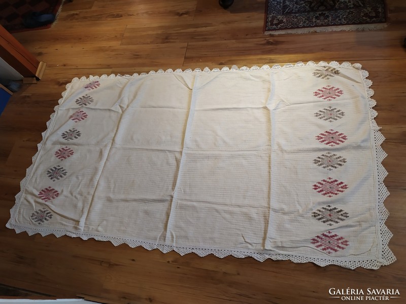 Old thick embroidered canvas tablecloth 195x108 cm