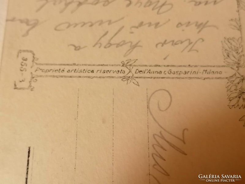 Századelő, Tito Corbella  " Hölgy rózsás kalapban" szignált litográf olasz levelezőlap (63)