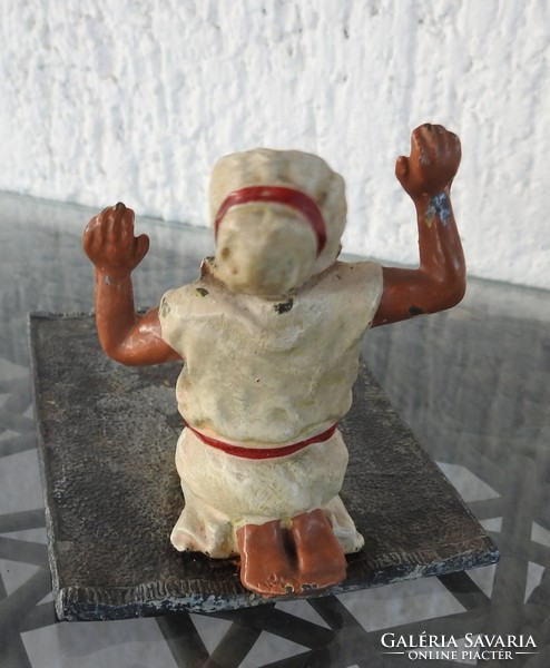 Antik zománcozott dervis szobor imaszőnyegen , mozgó fejjel - dísztárgy