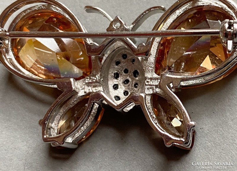 Extraordinary stony silver butterfly brooch!
