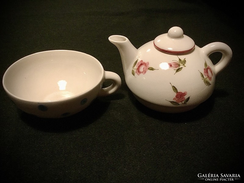 Single hand painted ceramic teapot with cup