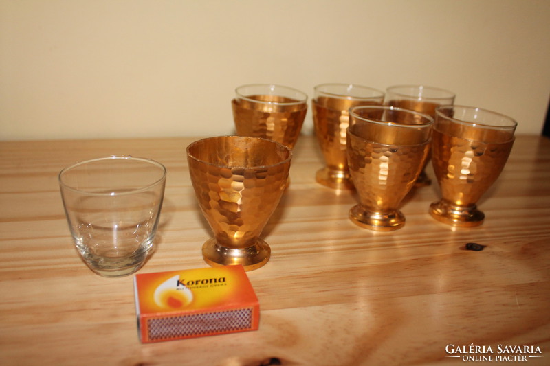 Hat darab retro fém pohár üveg betéttel  RETRO