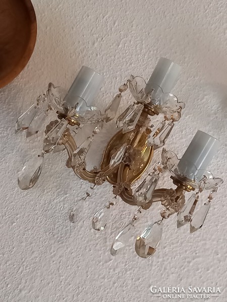 Retro, old Czechoslovak lustry kamenický šenov crystal 3-branch wall bracket, wall lamp