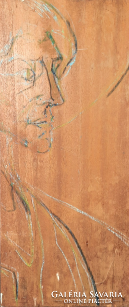 Man portrait on wooden board 59x27 cm