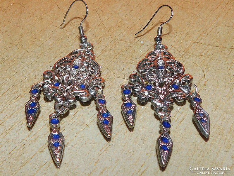 Ornate lapis lazuli ethnic tibetan silver earrings 6 cm