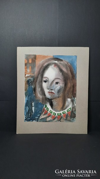 András Gerő: female portrait, 1965 - watercolor 40x33 cm