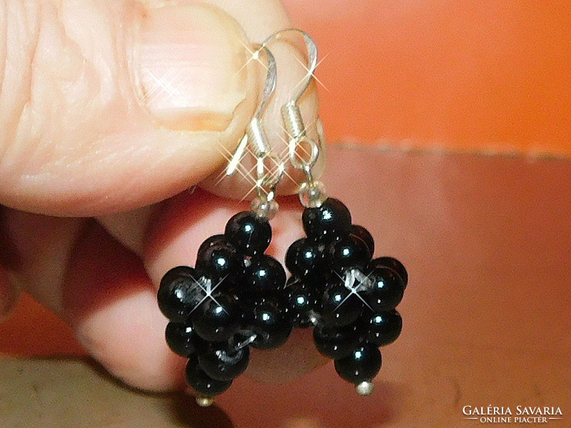 Blackberry shaped night black pearl craft earrings