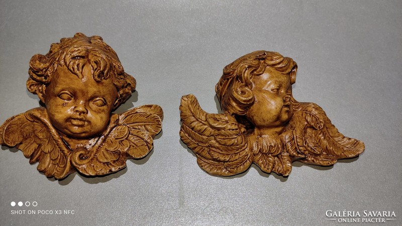 Antik régi angyal putto karácsonyfadísz párban függeszthető gipsz