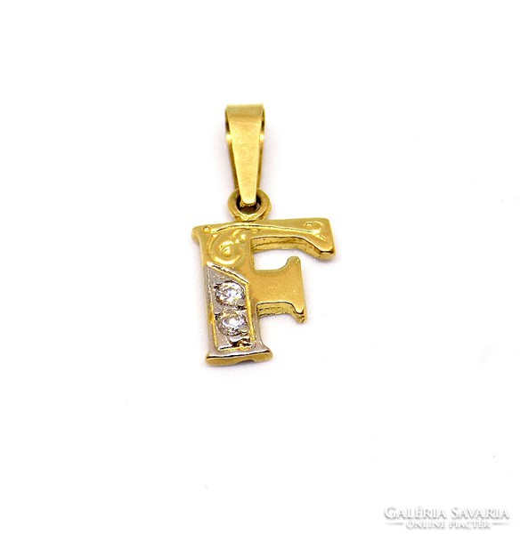 Yellow white gold stone letter pendant (zal-au101105)