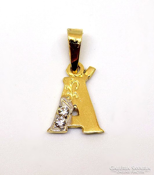 Yellow white gold stone letter pendant (zal-au101122)