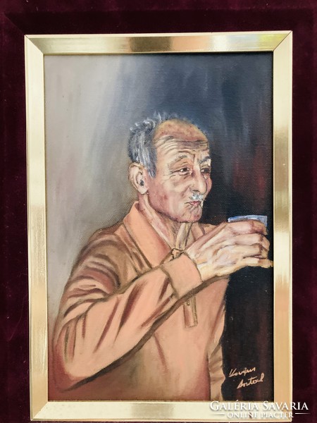 Painting 42x52 cm. Uncle Kovács winemaker.