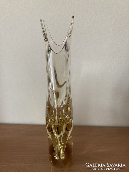 Retro Czech yellow / brown glass vase (miroslav klinger)