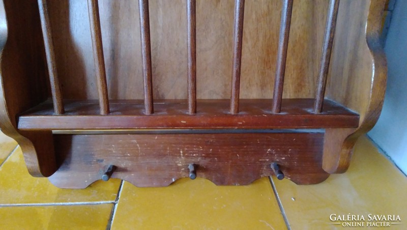 Carpenter's master folk tea brown, carved, wooden kitchen wall shelf, wall dish,