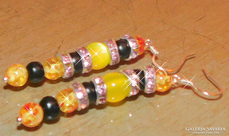 Pink crystal amber beaded earrings
