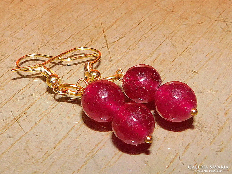 Red ruby mineral stone gold filled earrings