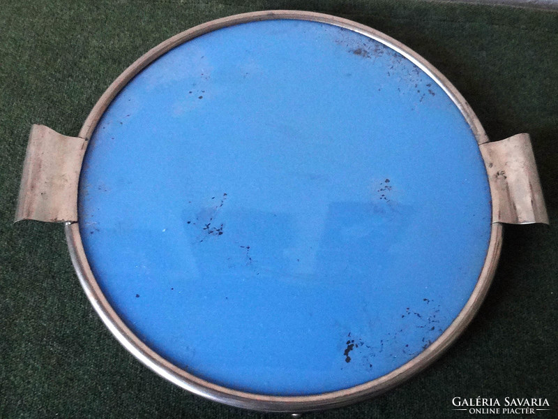 Old bottom painted metal framed glass cake bowl