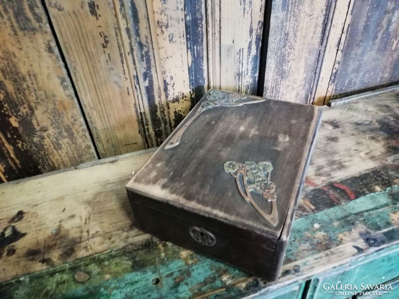 Card box with hardwood and Art Nouveau copper decoration