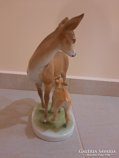 Herend deer with deer kid 1.Sign, signed!