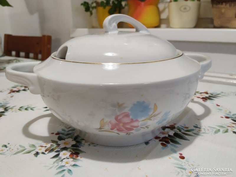 Porcelain painted soup bowl with lid for sale!