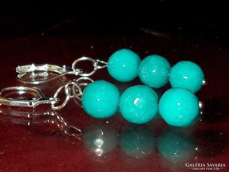 Turquoise mineral faceted pearl earrings