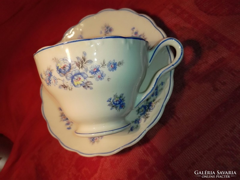 Kék virágos porcelán teás szett, mikrózható.