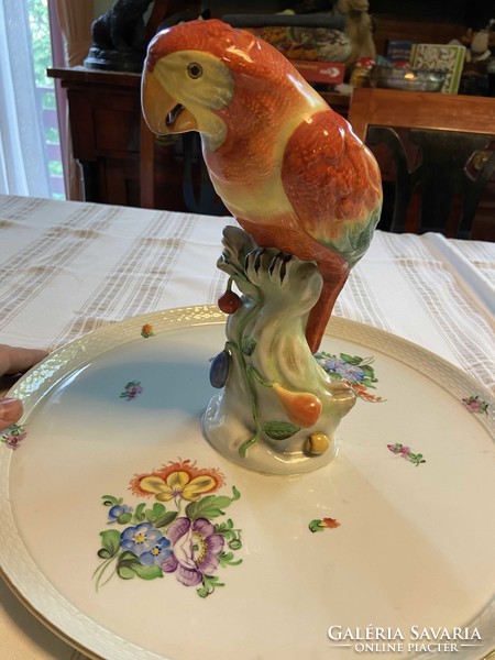Herend parrot serving, middle of table, 25x37 cm