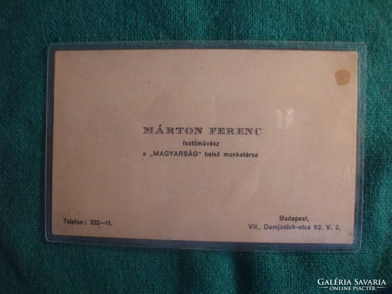 Business card of Ferenc Márton - painter - written by the artist - from 1934!